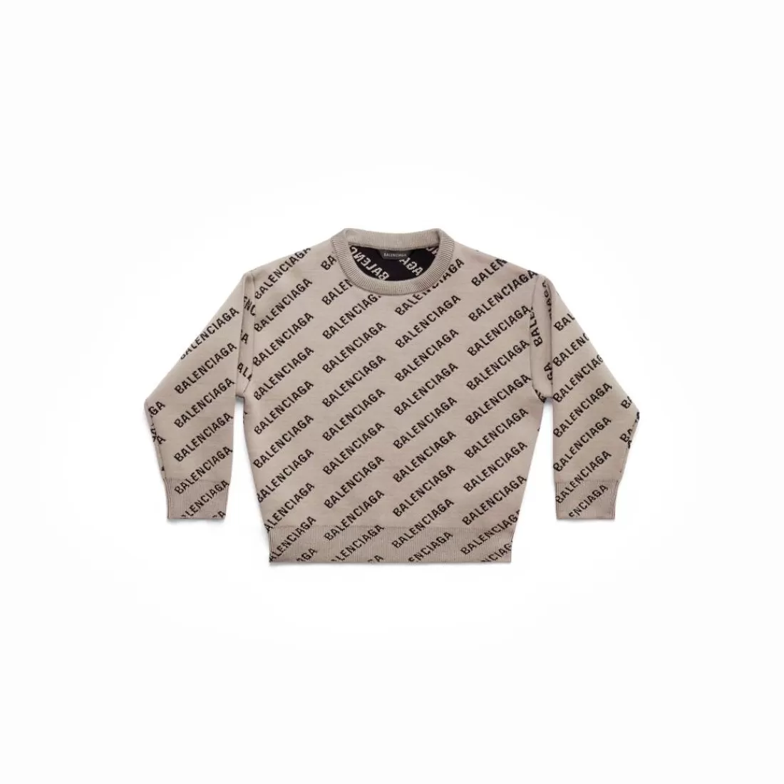 KIDS | KIDS>Balenciaga Bambini - Pullover Mini Allover Logo in Beige Scuro