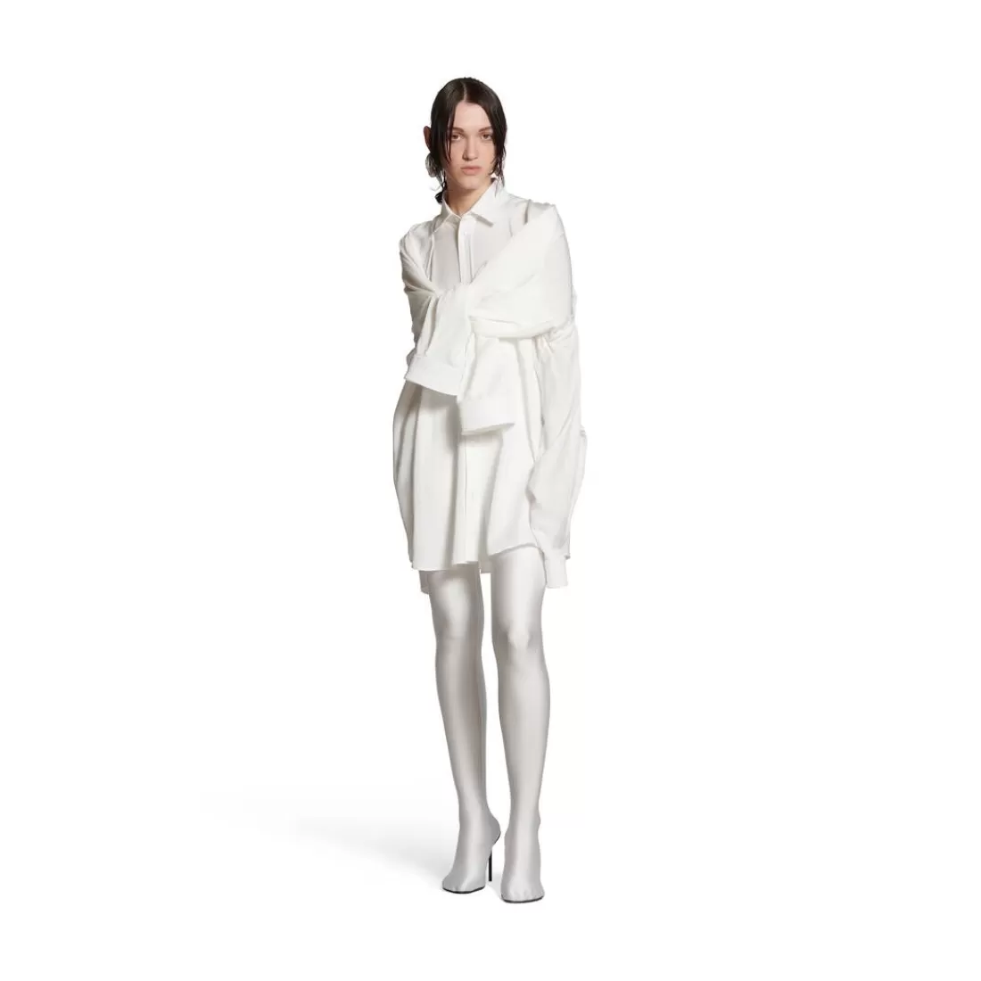 TOP E CAMICIE | TOP E CAMICIE>Balenciaga Camicia Oversize Con Maniche Annodate da Donna in Bianco