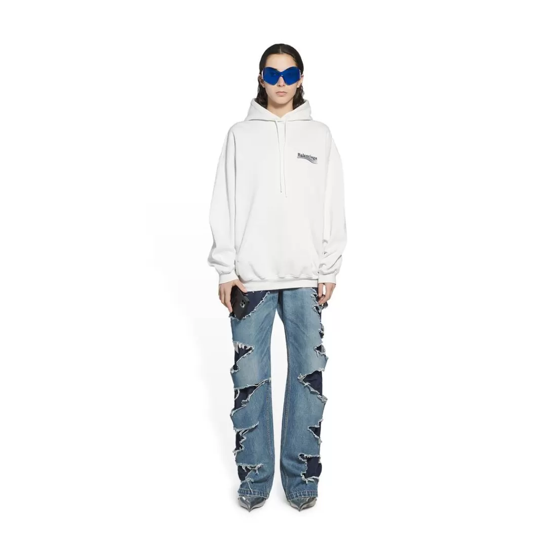 FELPE | FELPE>Balenciaga Hoodie Political Campaign Medium Fit da Donna in Bianco