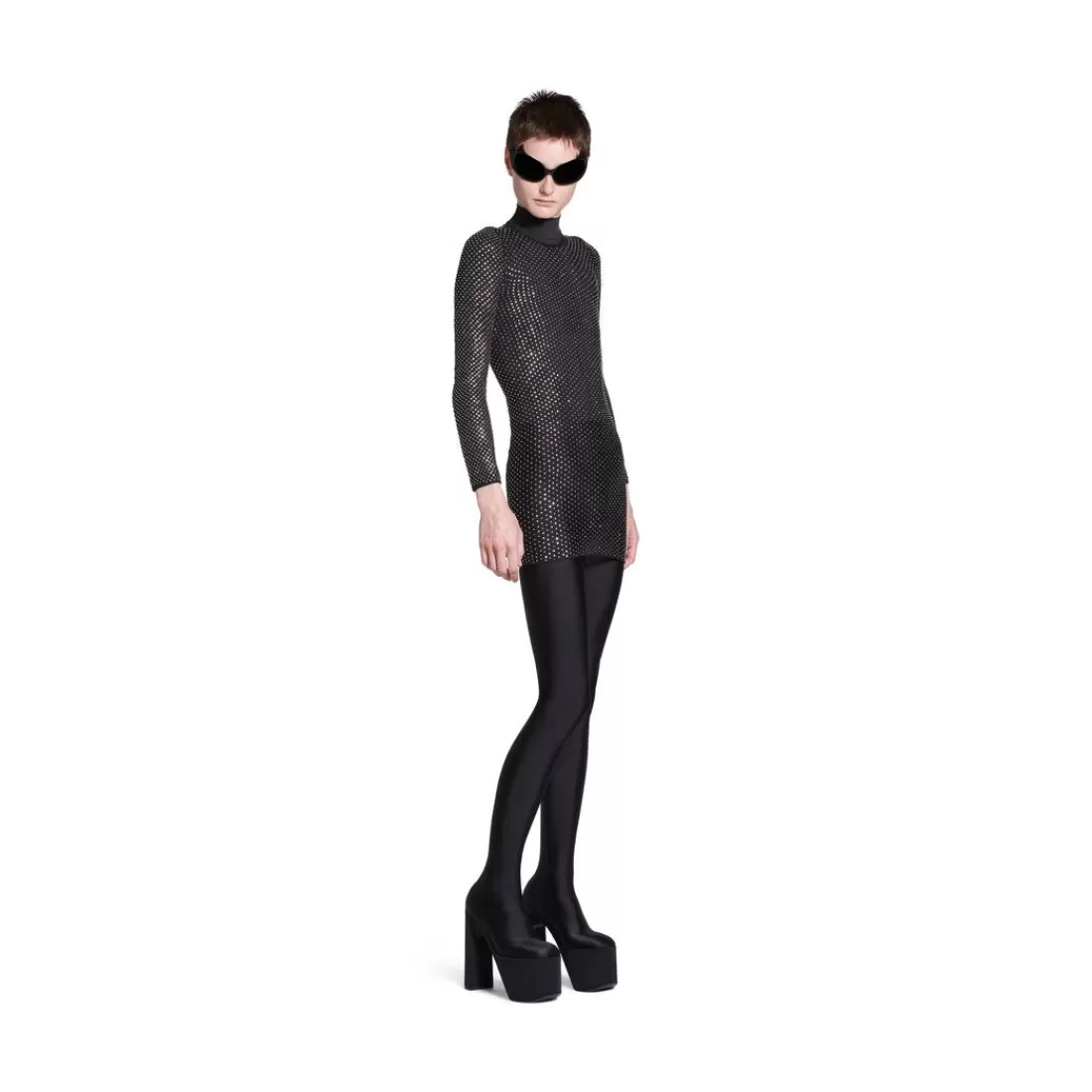 VESTITI E GONNE | VESTITI E GONNE>Balenciaga Mini Abito Crystal Mesh da Donna in Nero