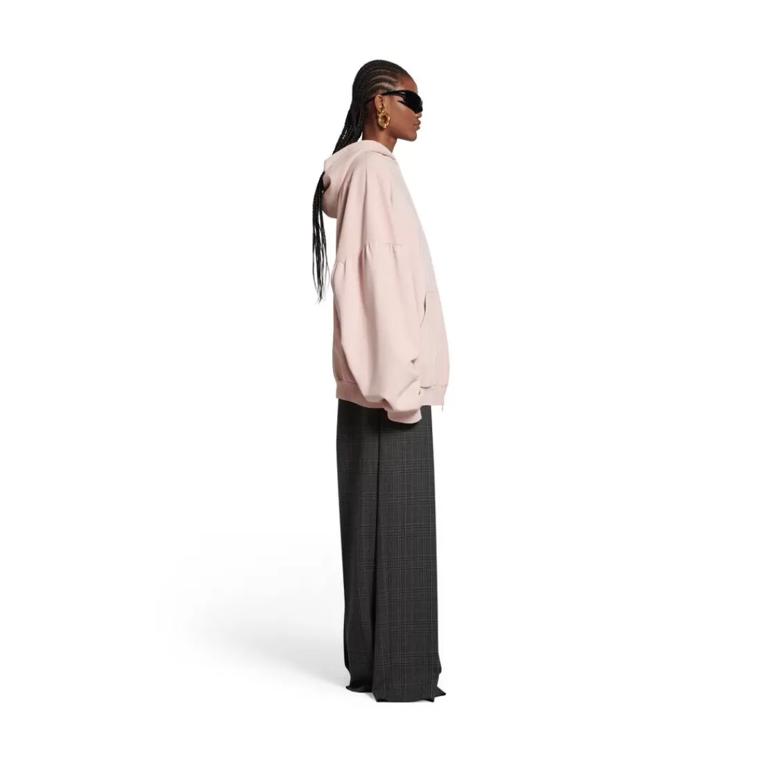 FELPE | FELPE>Balenciaga Round Hoodie Back Flip Oversize Con Zip in Rosa Chiaro