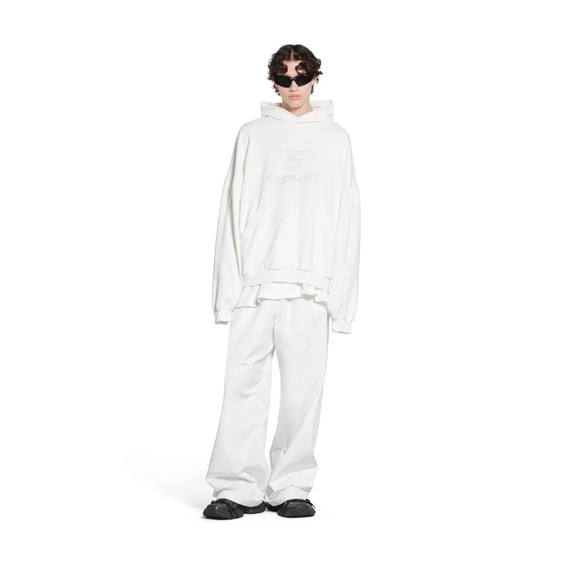 FELPE | FELPE>Balenciaga Round Hoodie Surfer Oversize in Bianco/azzurro