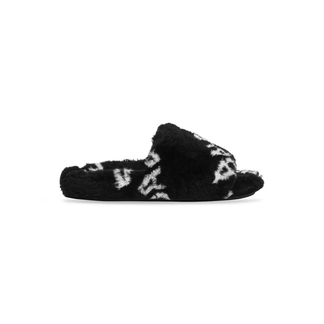 SANDALI E SLIP-ON | SANDALI E SLIP-ON>Balenciaga Sandali Furry Slide Allover Logo da Donna in Nero