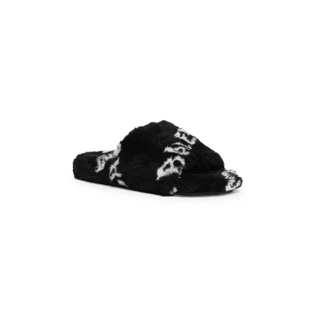 SANDALI E SLIP-ON | SANDALI E SLIP-ON>Balenciaga Sandali Furry Slide Allover Logo da Donna in Nero