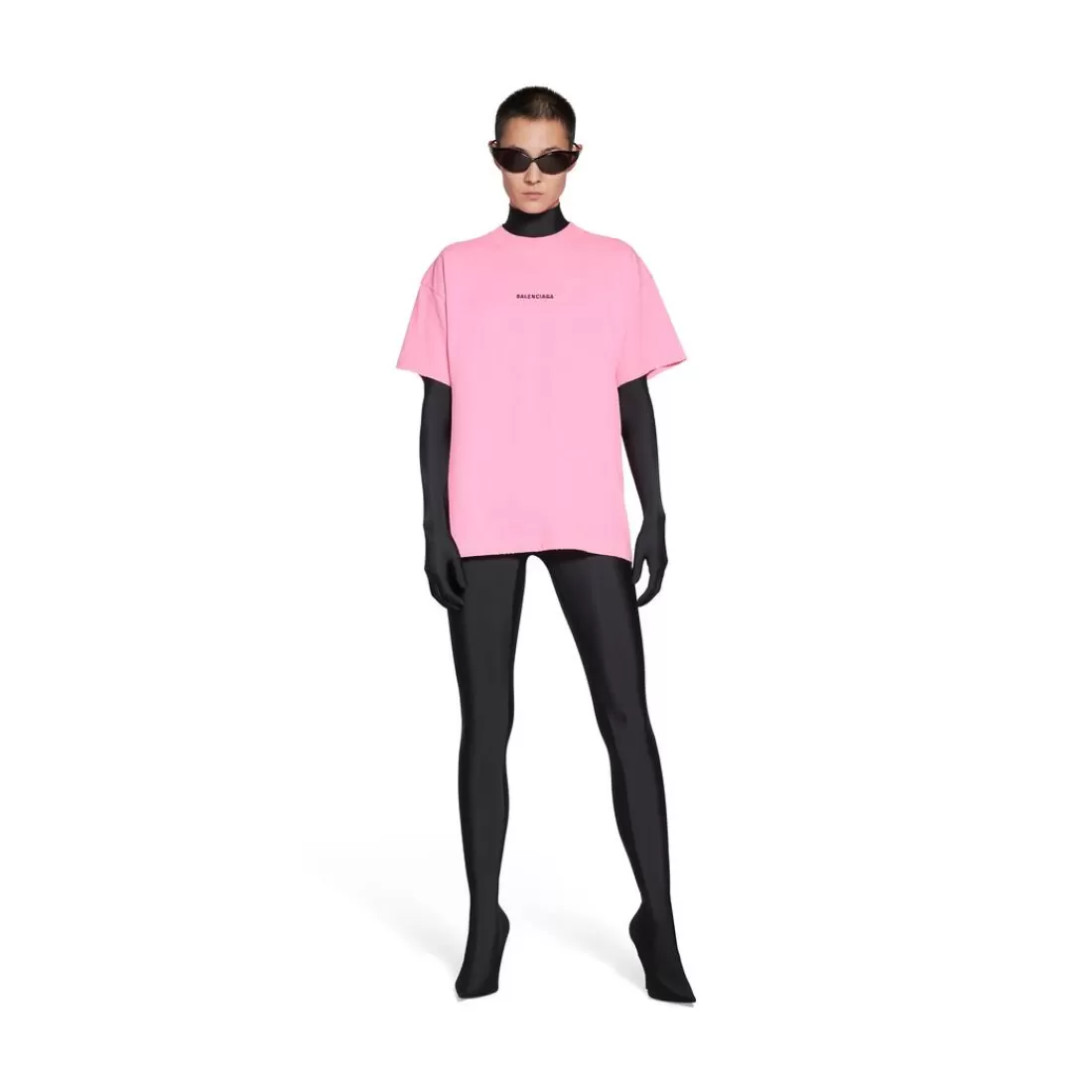 T-SHIRTS | T-SHIRTS>Balenciaga T-shirt Back Medium Fit da Donna in Rosa Fluo