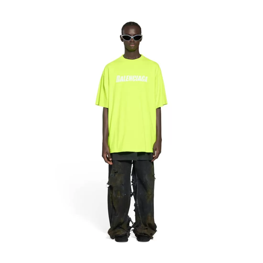 T-SHIRTS | T-SHIRTS>Balenciaga T-shirt Caps Boxy Fit in Giallo Fluo
