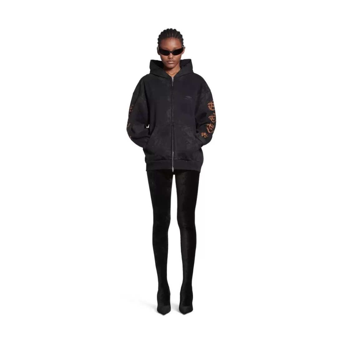 FELPE | FELPE>Balenciaga Zip-up Hoodie Heavy Metal Small Fit in Nero Délavé